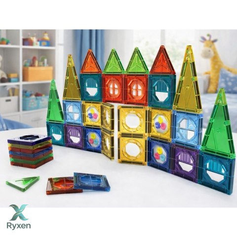 Zestaw Klocki Magnetyczne Konstrukcyjne 3D Okienka Panele Kolorowe 56 el. LEAN TOYS