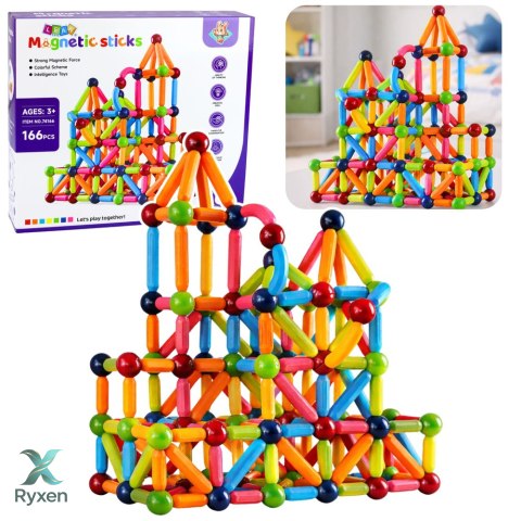 Zestaw Klocki Magnetyczne Konstrukcyjne Sticks Kreatywne Kolorowe 166 el. LEAN TOYS