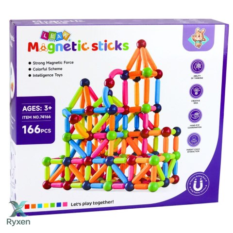 Zestaw Klocki Magnetyczne Konstrukcyjne Sticks Kreatywne Kolorowe 166 el. LEAN TOYS