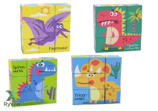 Edukacyjne Puzzle 6w1 Klocki Układanka Kostki 6 Obrazków Dinozaury 9 El. LEAN TOYS