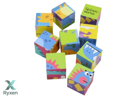 Edukacyjne Puzzle 6w1 Klocki Układanka Kostki 6 Obrazków Dinozaury 9 El. LEAN TOYS