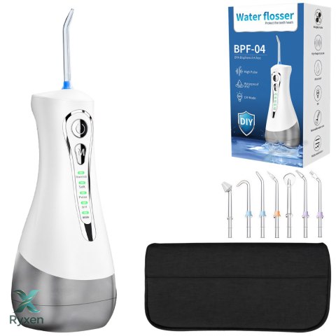 Irygator do zębów bezprzewodowy dentystyczny 4 tryby 7 końcówek 300ml etui RTO