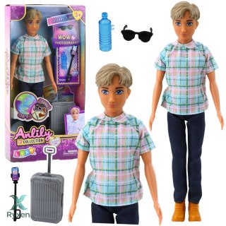 Lalka Anlily Chłopak Akcesoria Walizka Selfie Stick Okulary Butelka LEAN TOYS