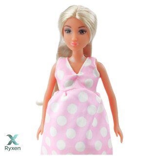 Lalka Anlily W Ciąży Jasno Różowa W Kropki Sukienka Długie Włosy LEAN TOYS
