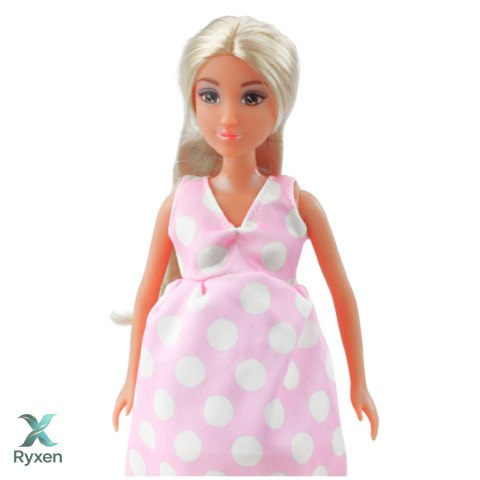 Lalka Anlily W Ciąży Jasno Różowa W Kropki Sukienka Długie Włosy LEAN TOYS