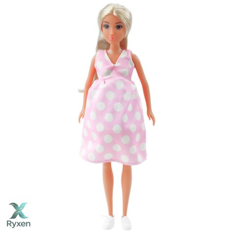 Lalka Anlily W Ciąży Jasno Różowa W Kropki Sukienka Długie Włosy LEAN TOYS