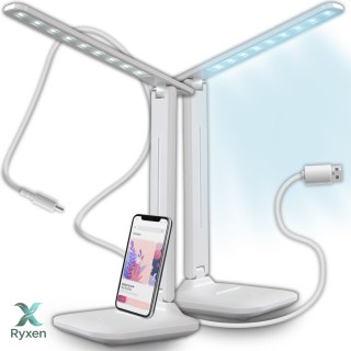 Lampka led nocna biurkowa szkolna kreślarska na biurko lampa uchyt na tel. -e147 ze wzorem eko skóry RTO