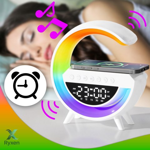 Lampka nocna led rgb ładowarka indukcyjna bluetooth zegar radio głośnik RTO