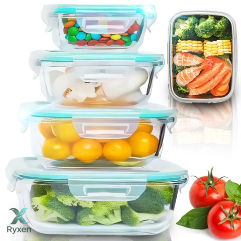 Lunchbox pojemnik szklany na żywność żaroodporne szczelne zestaw 4szt RTO