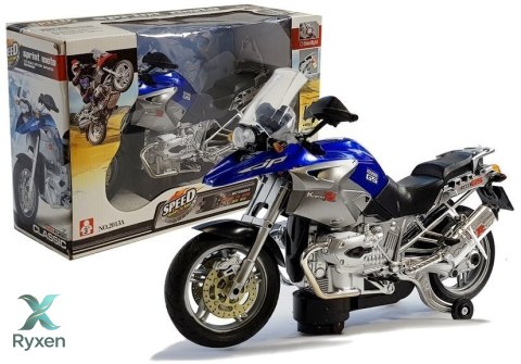 Motocykl Motor Na Baterie Światła Dźwięki Niebieski 1:8 LEAN TOYS