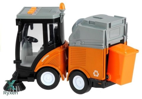 Pojazd Miejski Zamiatarka Uliczna Kosz Światła Dźwięki Pomarańczowa 1:16 LEAN TOYS