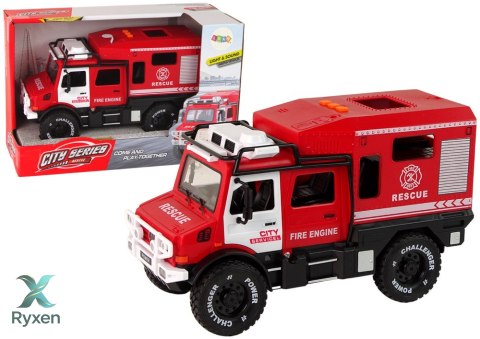 Pojazd Terenowy Straż Pożarna Czerwona Otwierane Drzwi Dźwięki Światła LEAN TOYS