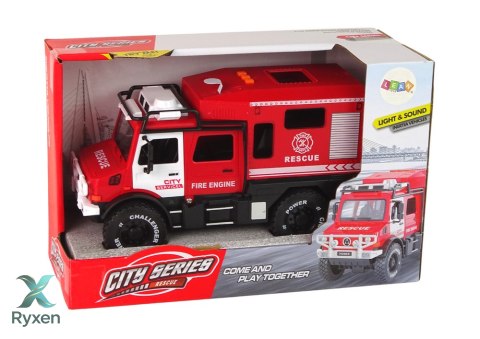 Pojazd Terenowy Straż Pożarna Czerwona Otwierane Drzwi Dźwięki Światła LEAN TOYS