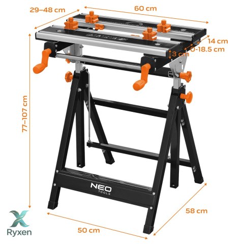 Stół warsztatowy regulowany, aluminiowy 60 x 58 x 77-107 cm NEO TOOLS