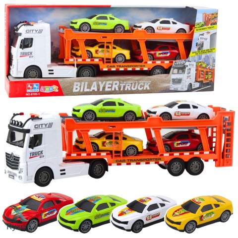 Zestaw Ciężarówka Lora Laweta 4 Autka Otwierane Drzwi Światła Dźwięki LEAN TOYS