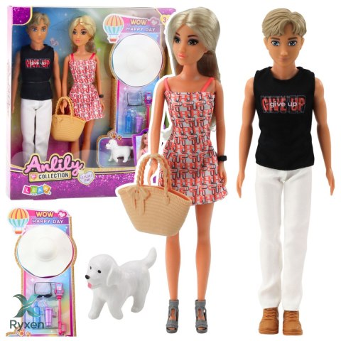 Zestaw Lalki Anlily Dziewczyna z Chłopakiem Akcesoria Kapelusz Piesek LEAN TOYS