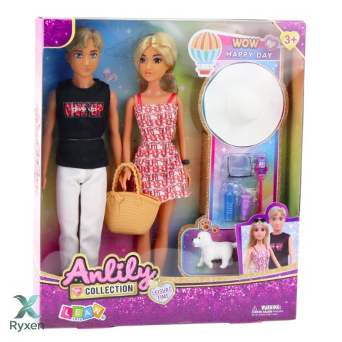 Zestaw Lalki Anlily Dziewczyna z Chłopakiem Akcesoria Kapelusz Piesek LEAN TOYS