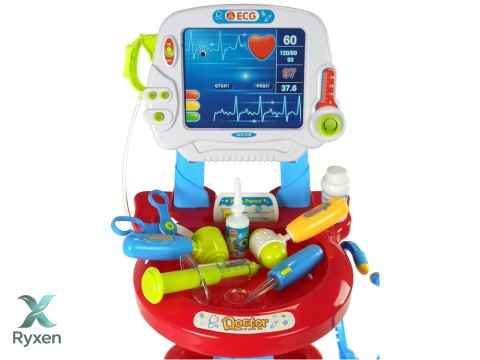 Zestaw Lekarski na Wózku Stolik Lekarski Dla Dzieci Doktor EKG 17 el. LEAN TOYS