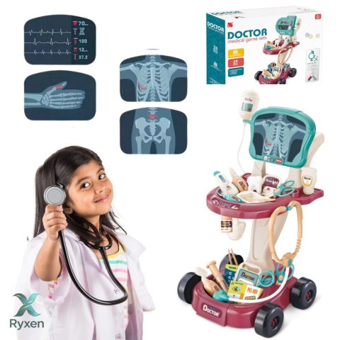 Zestaw Lekarski na Wózku Stolik Lekarski Małego Doktora Narzędzia EKG LEAN TOYS