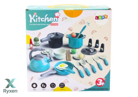 Zestaw Małego Kucharza Garnki Naczynia Produkty Spożywcze 33 El LEAN TOYS