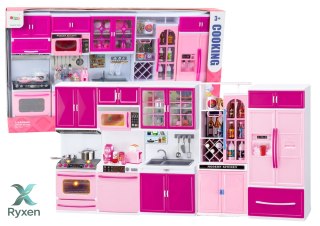 Zestaw Mebli Kuchennych dla Lalek Lodówka Kuchenka Akcesoria Różowy LEAN TOYS