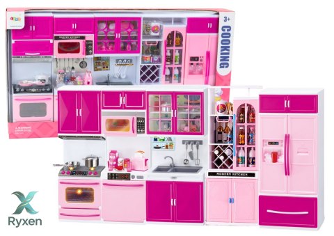 Zestaw Mebli Kuchennych dla Lalek Lodówka Kuchenka Akcesoria Różowy LEAN TOYS