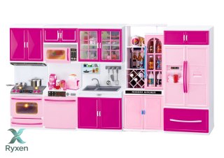 Zestaw Mebli Kuchennych dla Lalek Lodówka Kuchenka Akcesoria Różowy LEAN TOYS
