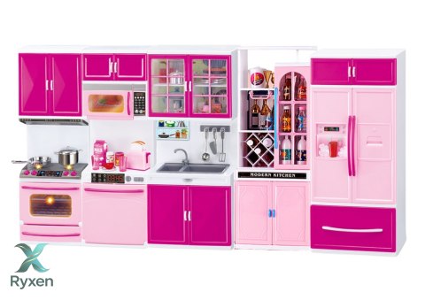 Zestaw Mebli Kuchennych dla Lalek Lodówka Kuchenka Akcesoria Różowy LEAN TOYS