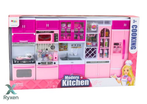 Zestaw Mebli Kuchennych dla Lalek Lodówka Kuchenka Akcesoria Różowy LEAN TOYS