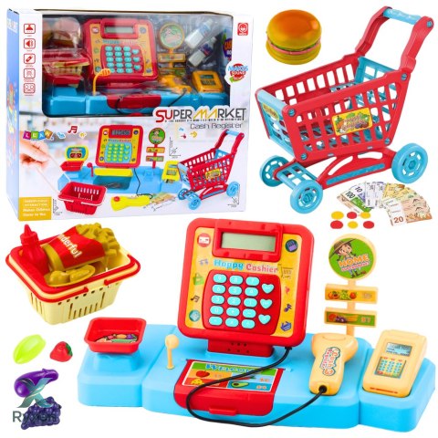 Zestaw Sklepowy Kasa Koszyk Produkty Spożywcze Światła Dźwięki Kolorowy LEAN TOYS