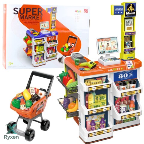 Zestaw Sklepowy Kasa Wózek Skaner Supermarket Sklepik Dla Dzieci LEAN TOYS