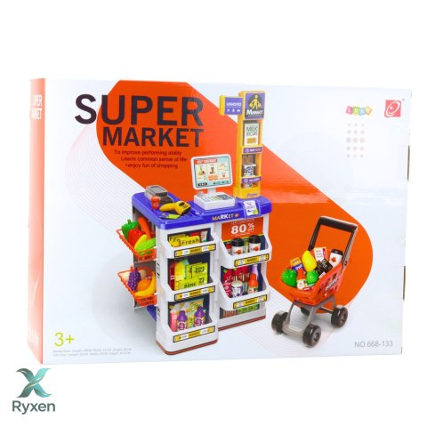 Zestaw Sklepowy Kasa Wózek Skaner Supermarket Sklepik Dla Dzieci LEAN TOYS
