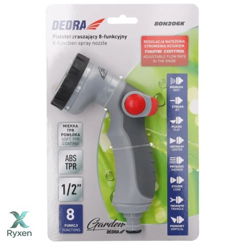 Pistolet zraszający 8-funkc.regul.kciukiem thumb control Dedra