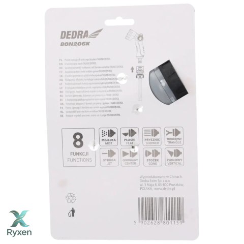 Pistolet zraszający 8-funkc.regul.kciukiem thumb control Dedra