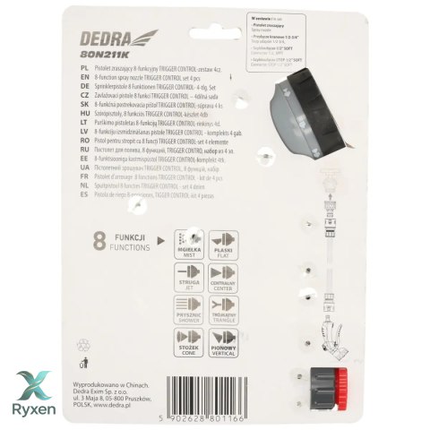 Pistolet zraszający 8-funkcyjny trigger control-zestaw 4cz. Dedra