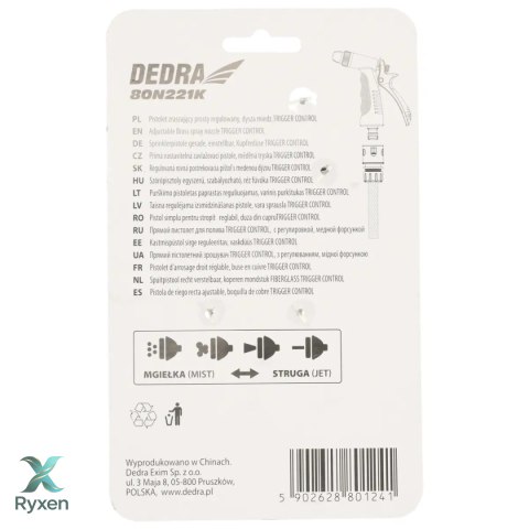 Pistolet zraszający prosty reg.dysza mosięż trigger control Dedra