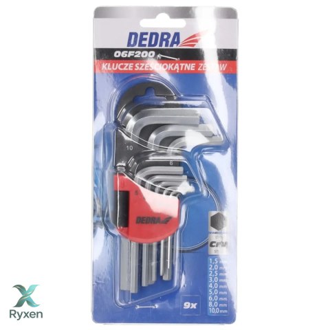 Klucze sześciokątne krótkie 1.5-10mm zestaw 9szt, crv Dedra