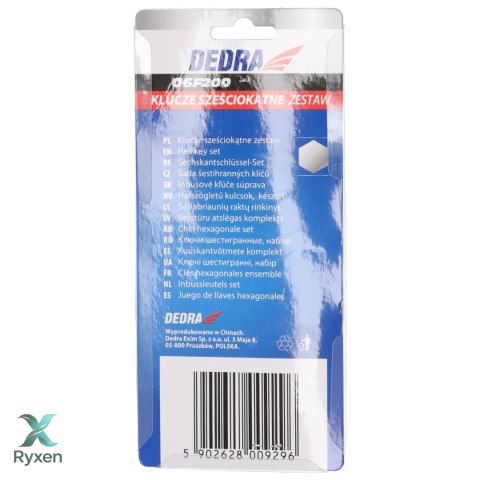 Klucze sześciokątne krótkie 1.5-10mm zestaw 9szt, crv Dedra