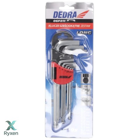 Klucze sześciokątne kulka długie 1.5-10mm zestaw 9szt, crv Dedra