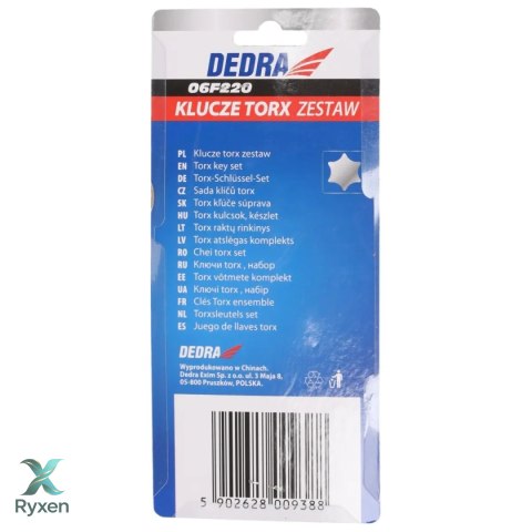 Klucze torx krótkie t10-t50 zestaw 9szt, crv Dedra