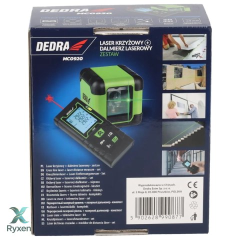 Laser krzyżowy zielony + dalmierz laserowy 40m-zestaw Dedra