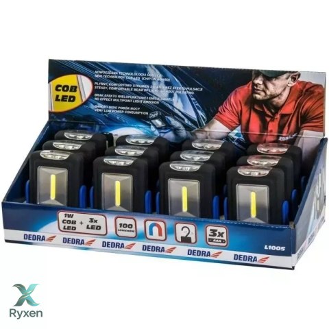 Latarka 1w cob led + 3led, prostokątna z podstawą, z bater. Dedra
