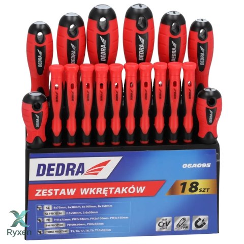 Zestaw wkrętaków 18szt z plastikowym stojakiem, stal crv Dedra