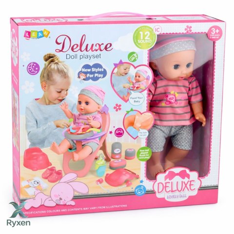 Lalka Bobas Siusiająca Gaworzy Płacze Mówi 12 Dźwięków Akcesoria Krzesełko LEAN TOYS
