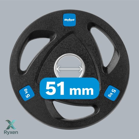 Obciążenie żeliwne olimpijskie gumowane zestaw 4x5kg, otwór 51mm , REBEL ACTIVE Rebel