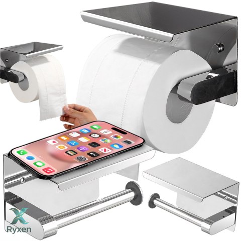 Uchwyt na papier toaletowy z półką chrom srebrny do łazienki toalety wc RTO