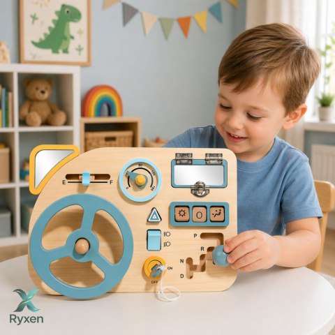 Drewniana Tablica Manipulacyjna Sensoryczna Kierownica Przełącznik Dźwignie LEAN TOYS