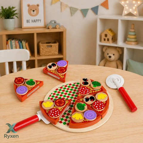 Drewniany Zestaw Do Krojenia Pizza Na Rzepy Kółko Do Krojenia Deska LEAN TOYS