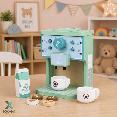 Drewniany Zestaw Ekspres Do Kawy Filiżanki Mleko Akcesoria Dla Dzieci LEAN TOYS