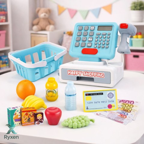 Kasa Sklepowa Interaktywna Skaner Koszyk Produkty Spożywcze Światła Dźwięki LEAN TOYS